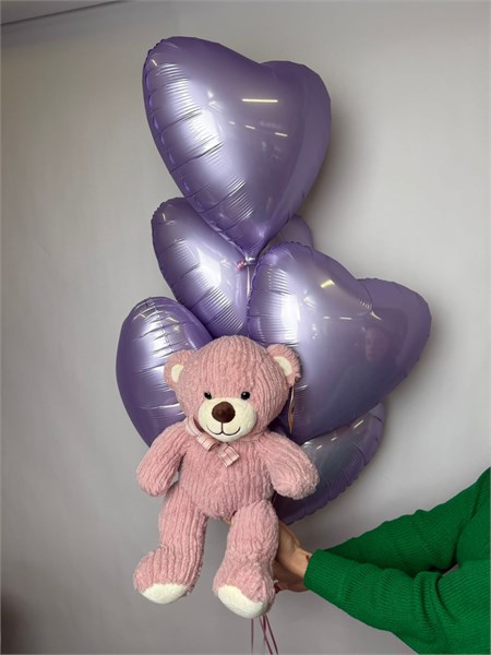 Сет 5 сердец с плюшевым мишкой 2365